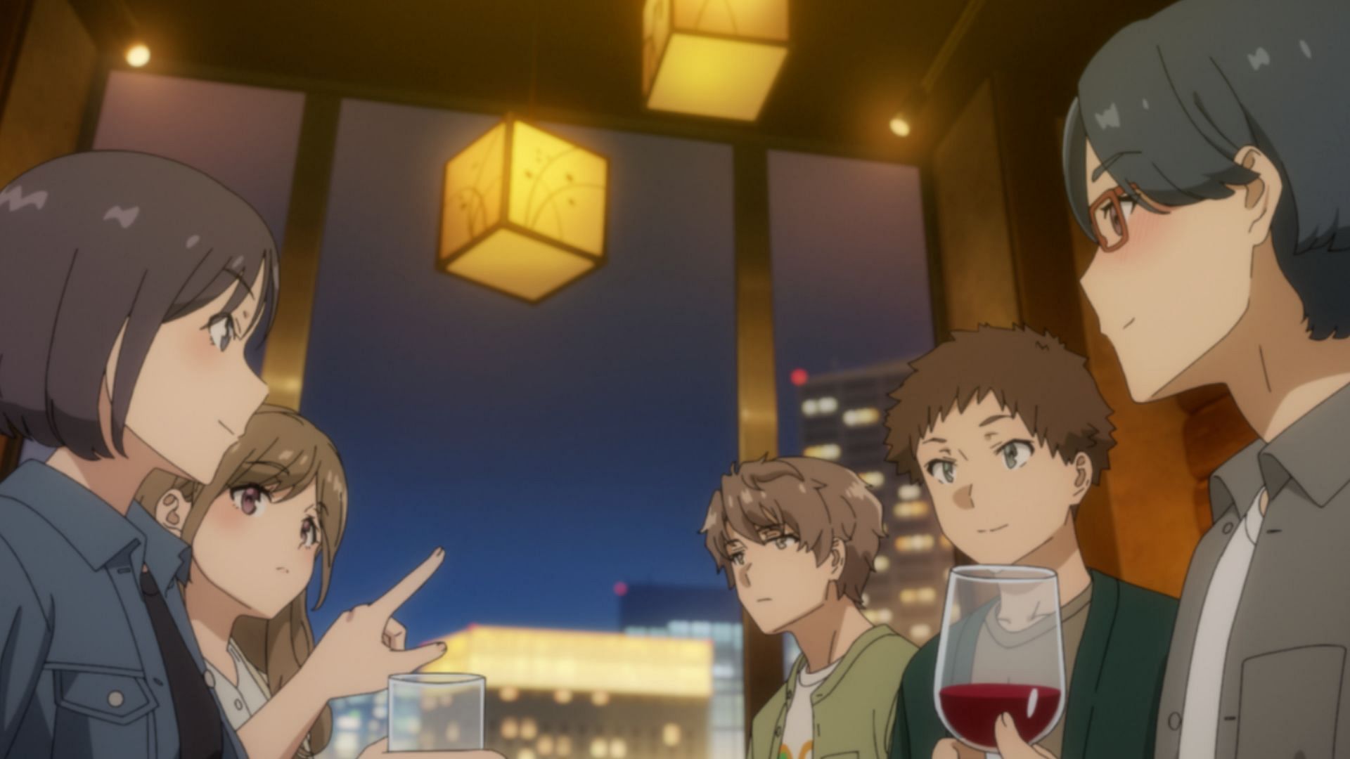 The Joint Party as seen in Rascal Does Not Dream of Santa Claus (Image via CloverWorks)